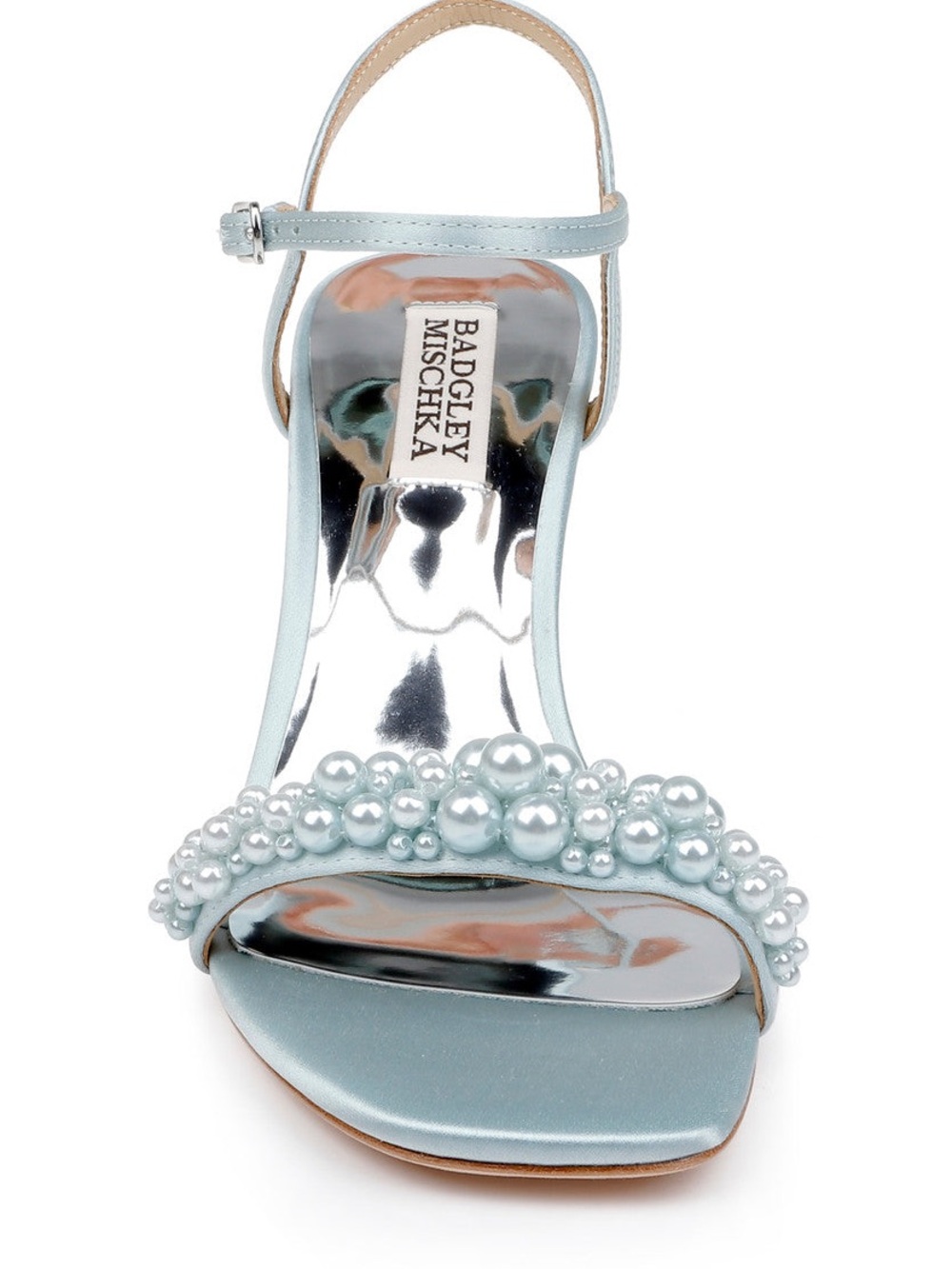 Badgley Mischka Light Blue Pearl-Embellished Ankle-Strap Heel